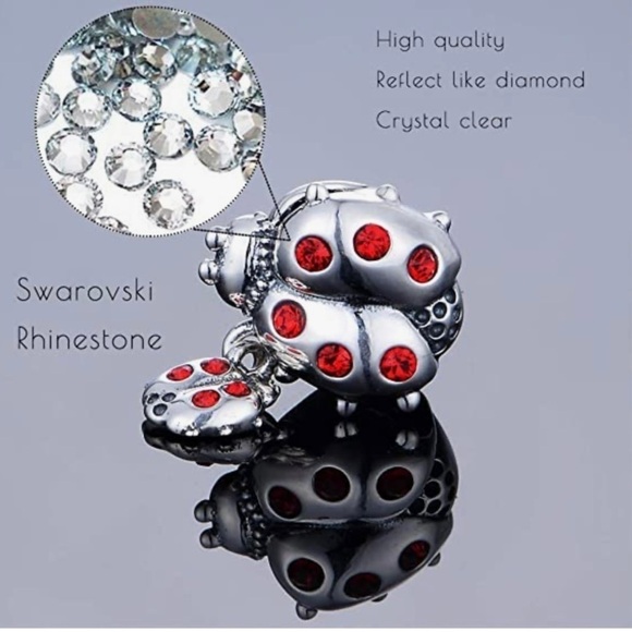 Ladybird Bug & Dangle Baby Swarovski Crystals Sterling Silver Charm Bead - Picture 2 of 13
